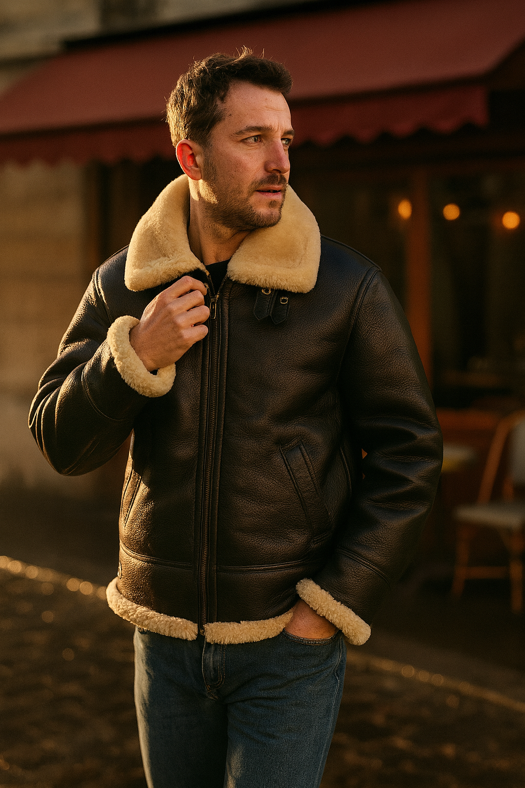 Men’s Aviator Coat Shearling Collar | Classic Winter