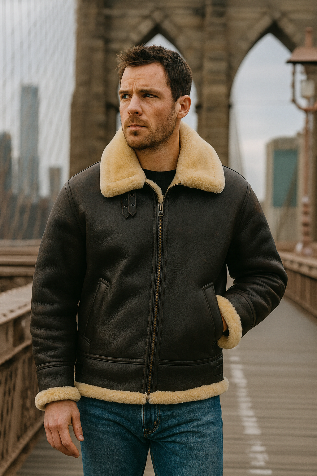 Men’s Aviator Coat Shearling Collar | Classic Winter