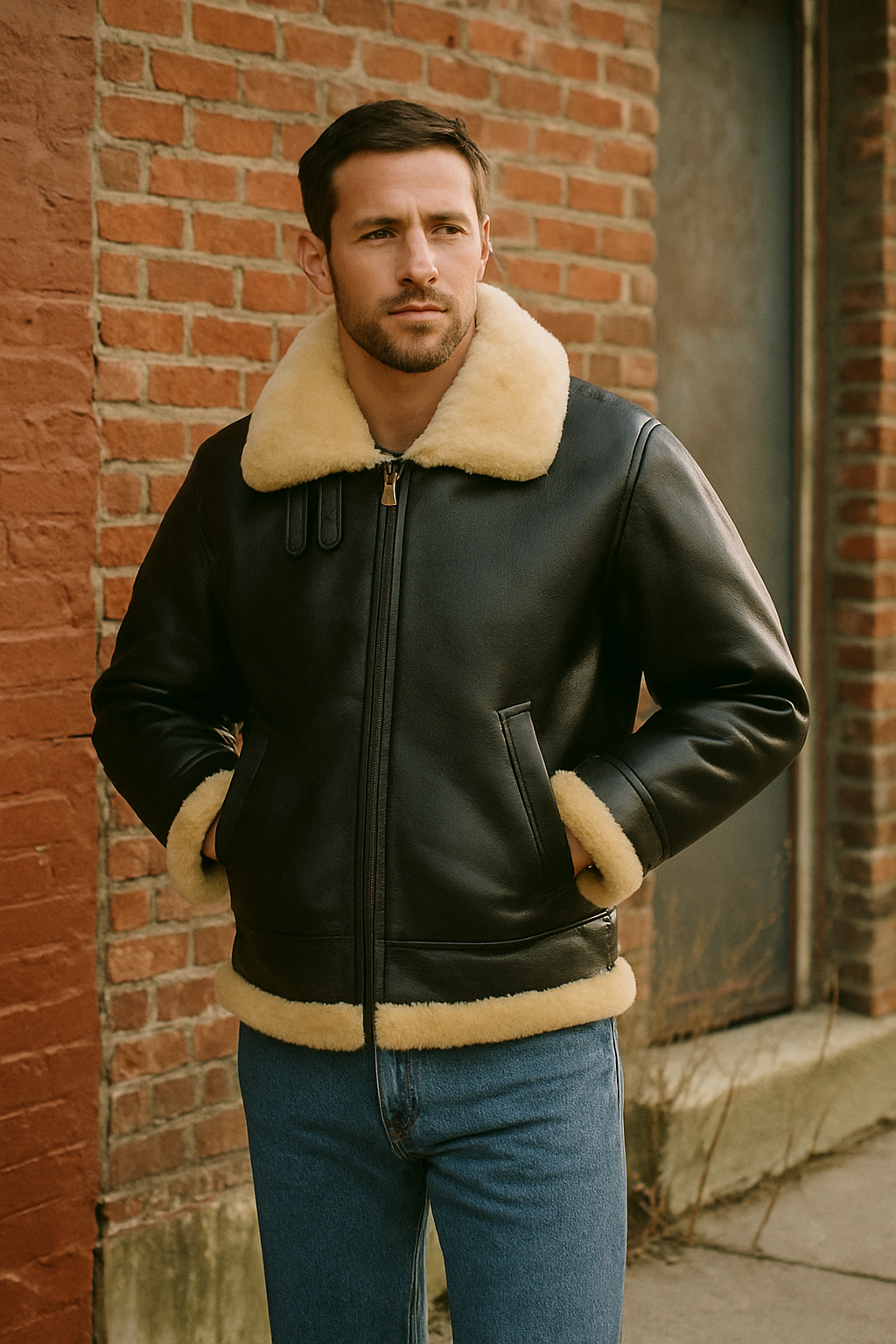 Men’s Aviator Coat Shearling Collar | Classic Winter