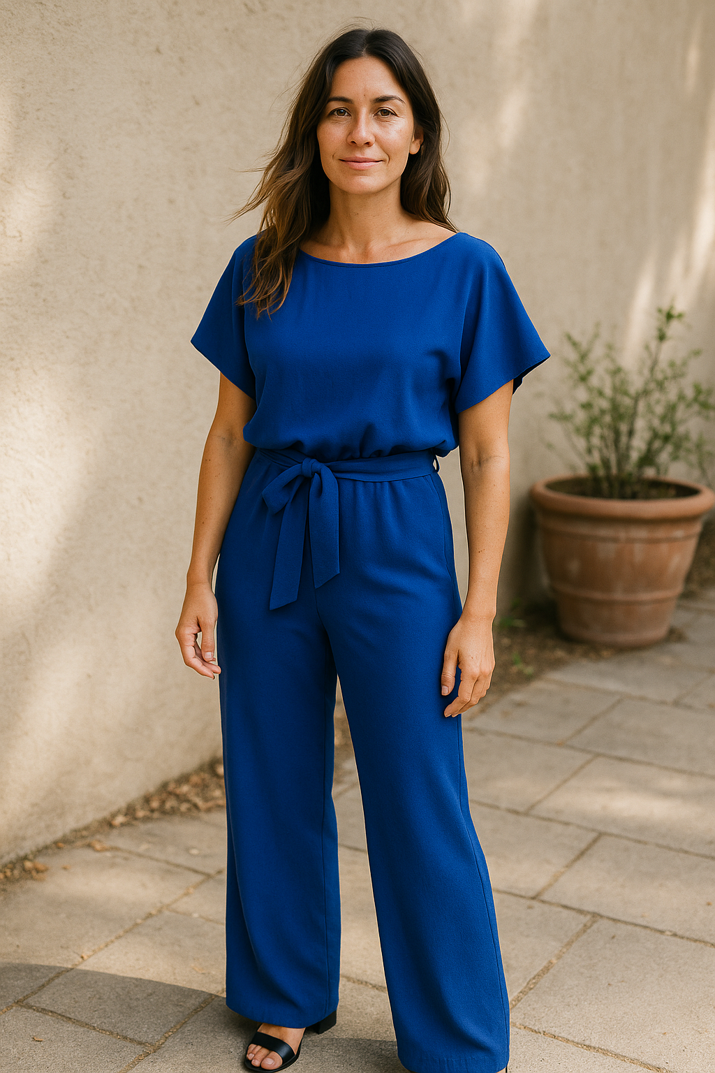 Women's Elegant Jumpsuit Short Sleeve Belted | Wide Leg Fit