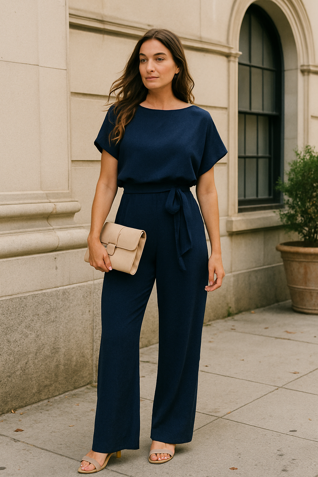 Women's Elegant Jumpsuit Short Sleeve Belted | Wide Leg Fit