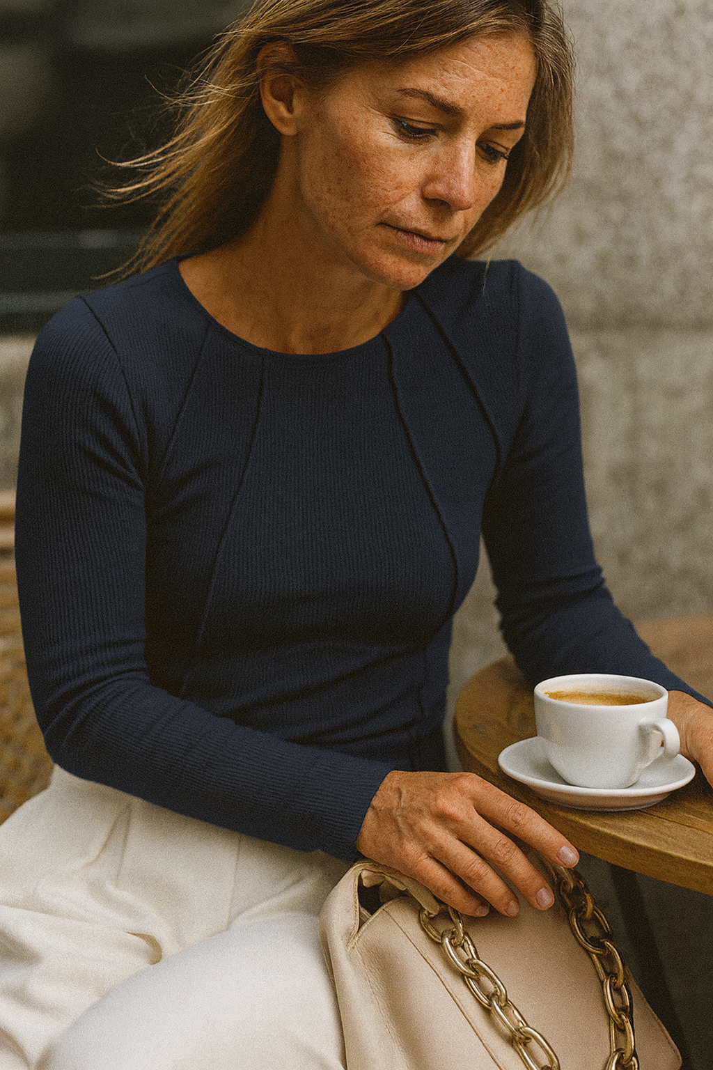 Women's Fitted Long Sleeve Top with Ribbed Texture | Minimalist Seam Detail