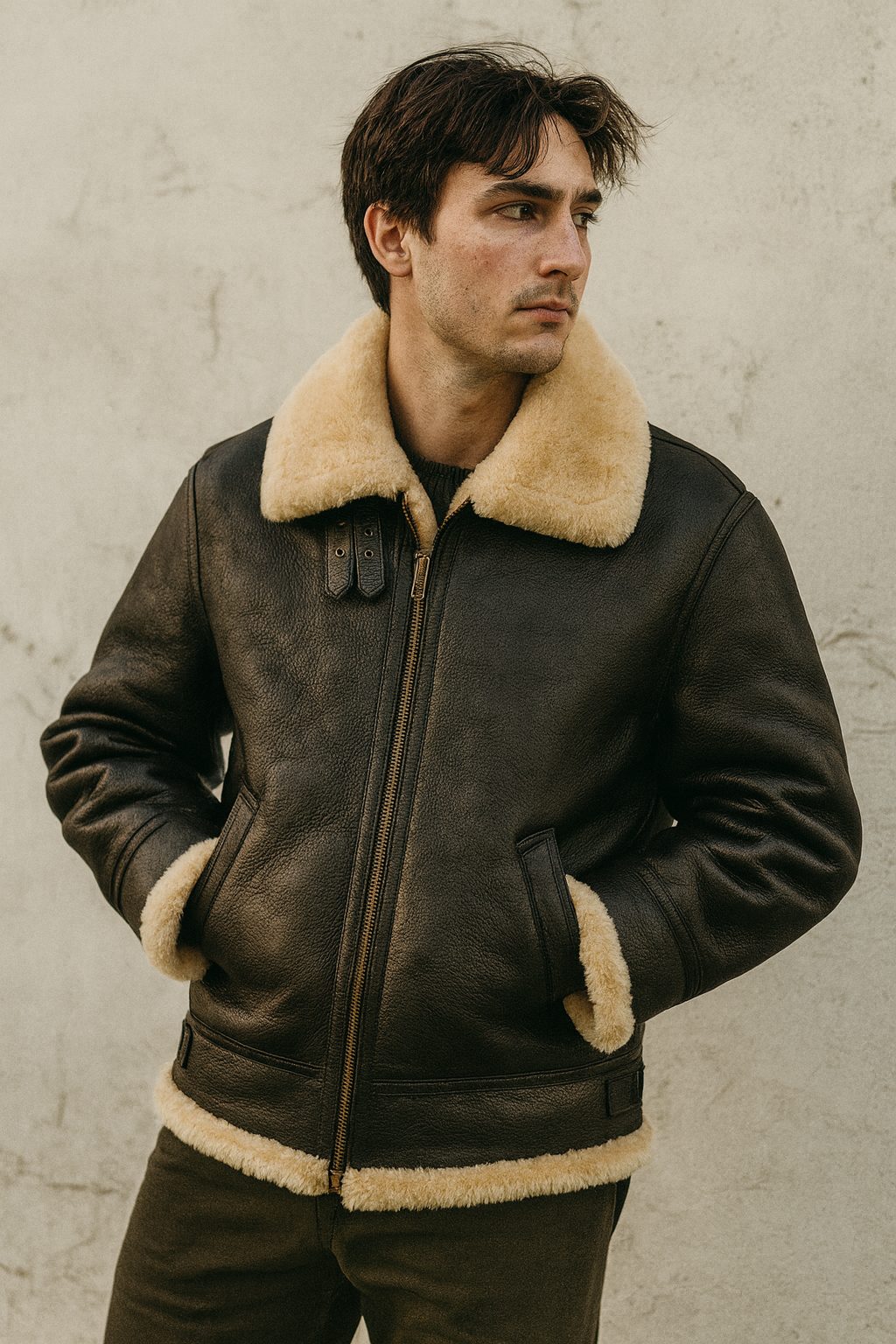 Men’s Aviator Coat Shearling Collar | Classic Winter