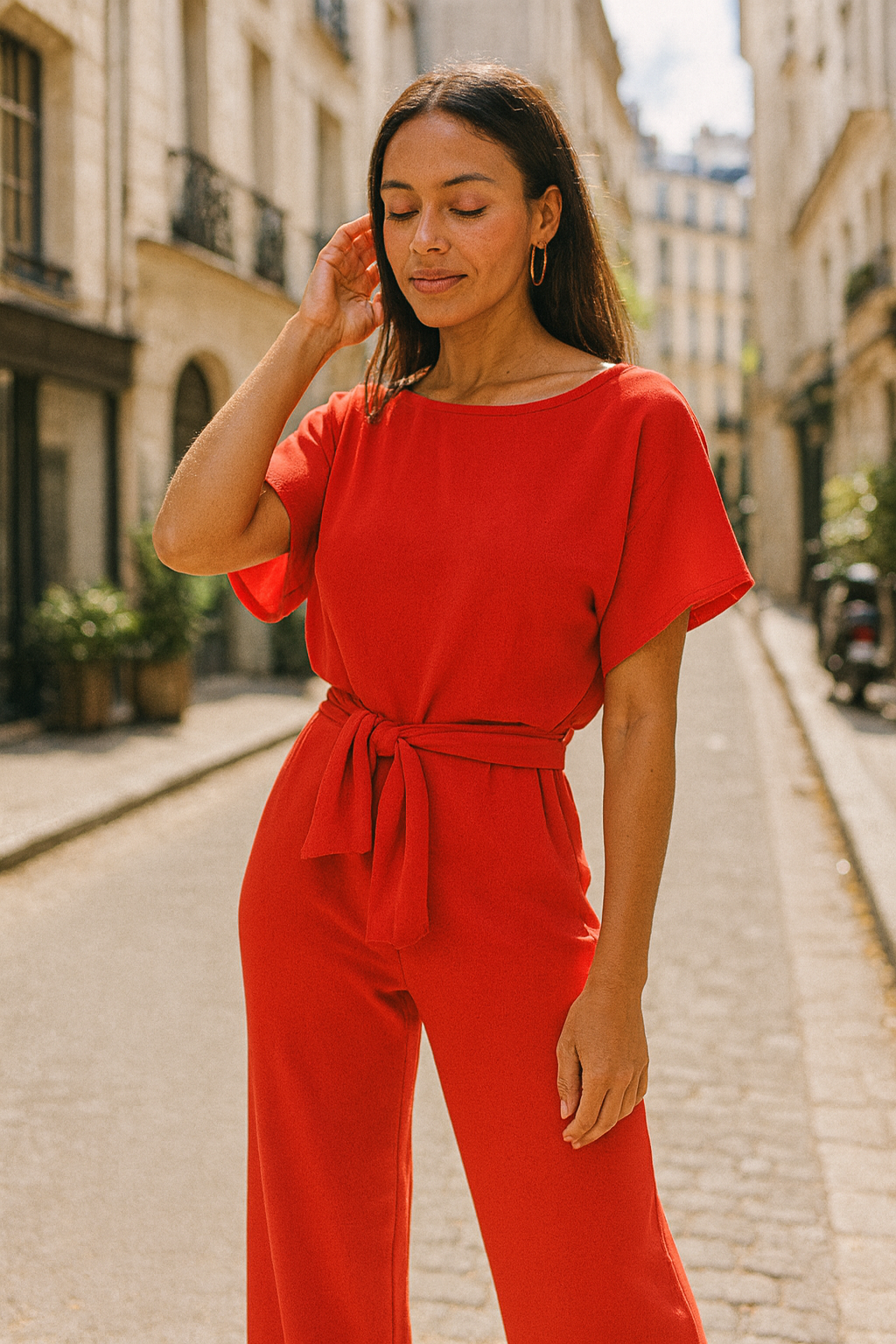 Women's Elegant Jumpsuit Short Sleeve Belted | Wide Leg Fit