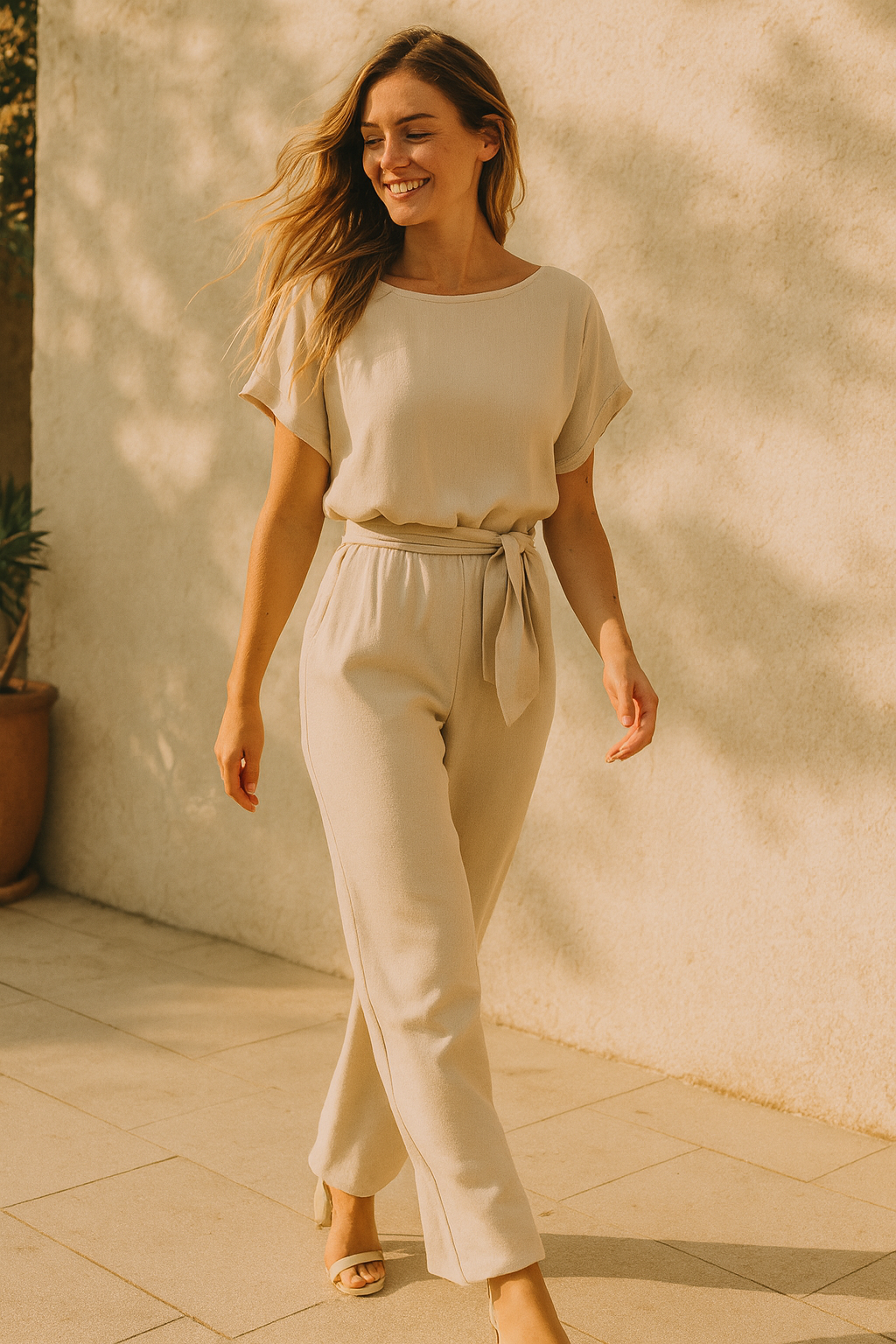 Women's Elegant Jumpsuit Short Sleeve Belted | Wide Leg Fit