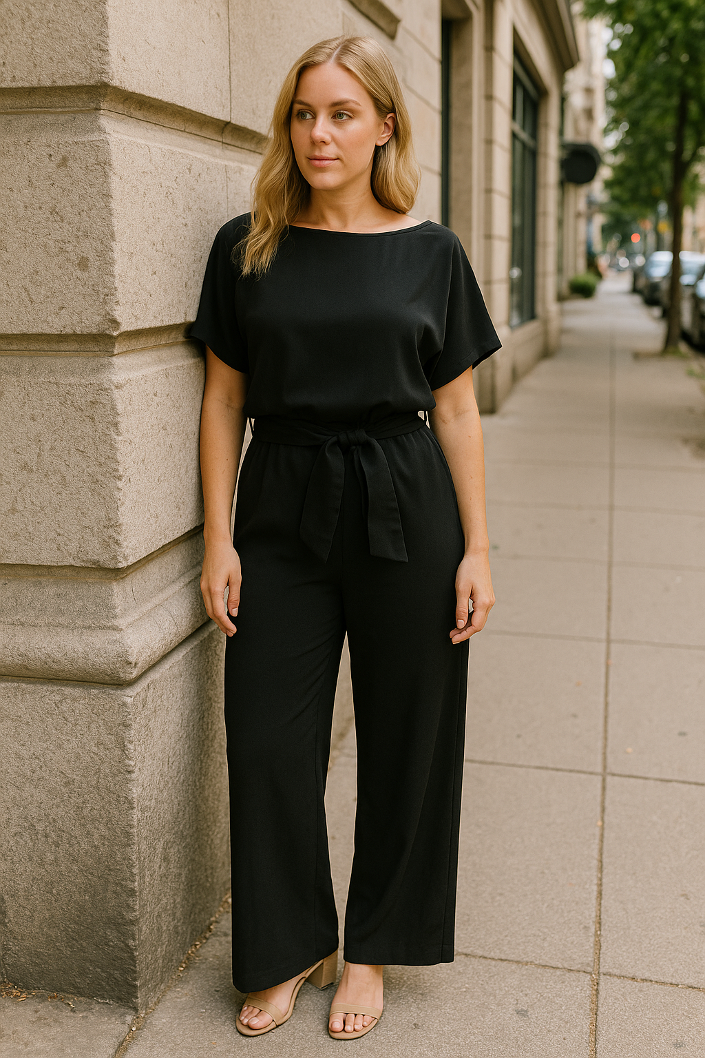 Women's Elegant Jumpsuit Short Sleeve Belted | Wide Leg Fit