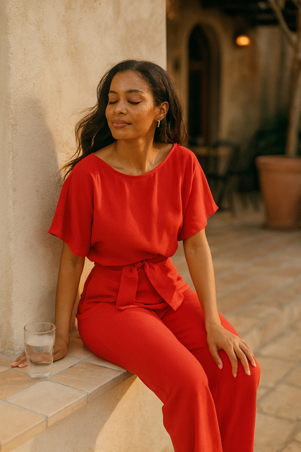 Women's Elegant Jumpsuit Short Sleeve Belted | Wide Leg Fit