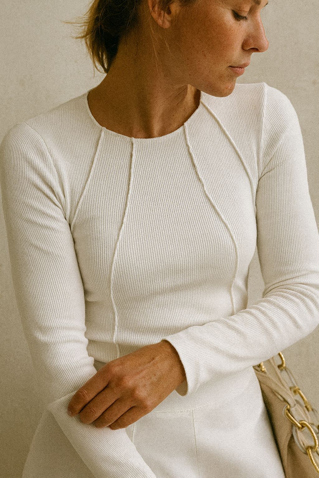 Women's Fitted Long Sleeve Top with Ribbed Texture | Minimalist Seam Detail