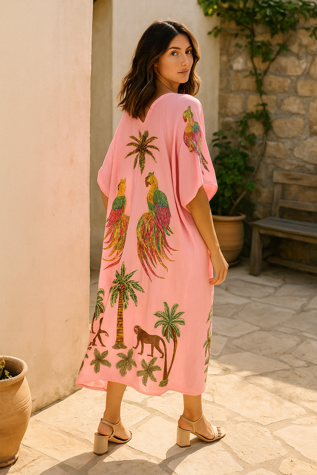 Women's Printed Dress V-Neck Loose Fit | Tropical Maxi Style