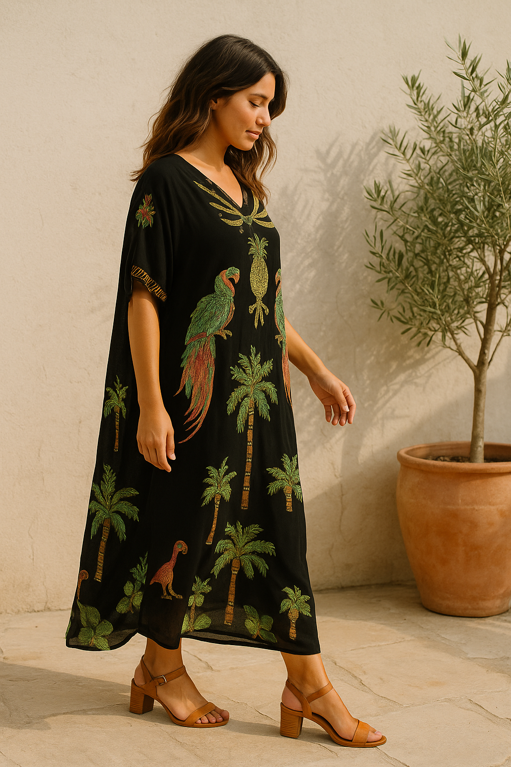 Women's Printed Dress V-Neck Loose Fit | Tropical Maxi Style