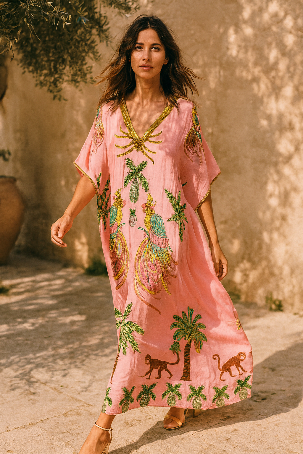 Women's Printed Dress V-Neck Loose Fit | Tropical Maxi Style